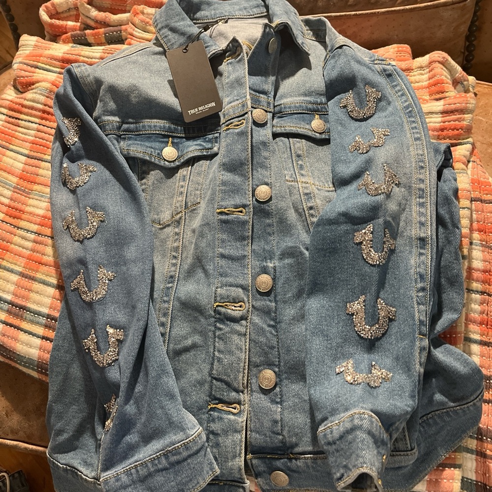 True Religion Blue Denim Jacket with Silver Details